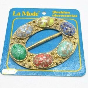 La Mode Gold Tone Faux Gemstone Cabochon Large New